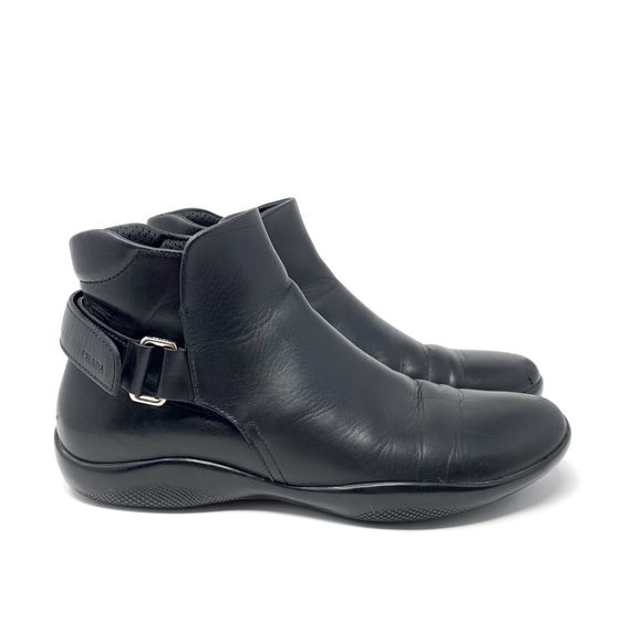 Prada Brushed Leather Ankle Chelsea Boot with Adjustable Back Strap Black Size 6 - Picture 3 of 16